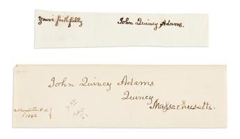 ADAMS, JOHN QUINCY. Three clipped Signatures, each on a slip of paper.
